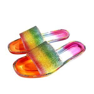 Steve Madden Women's Jelly Rhinestones Rainbow Sandals Slides